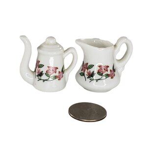 Dollhouse Teapot Water Pitcher Floral Porcelain Miniature Set